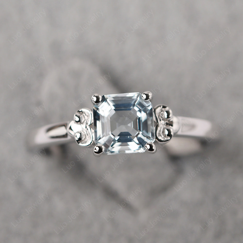 Asscher Cut Aquamarine Art Deco Solitaire Ring - LUO Jewelry