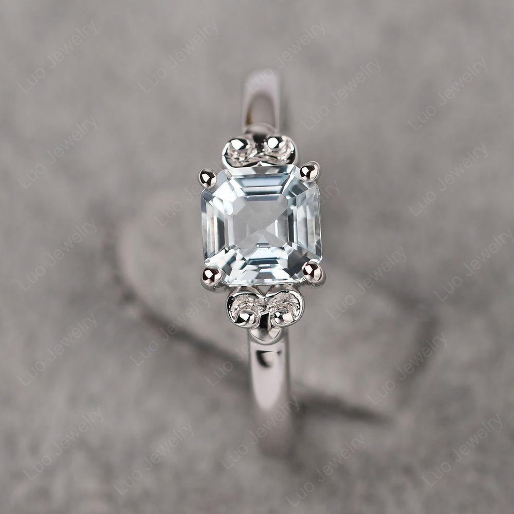 Asscher Cut Aquamarine Art Deco Solitaire Ring - LUO Jewelry