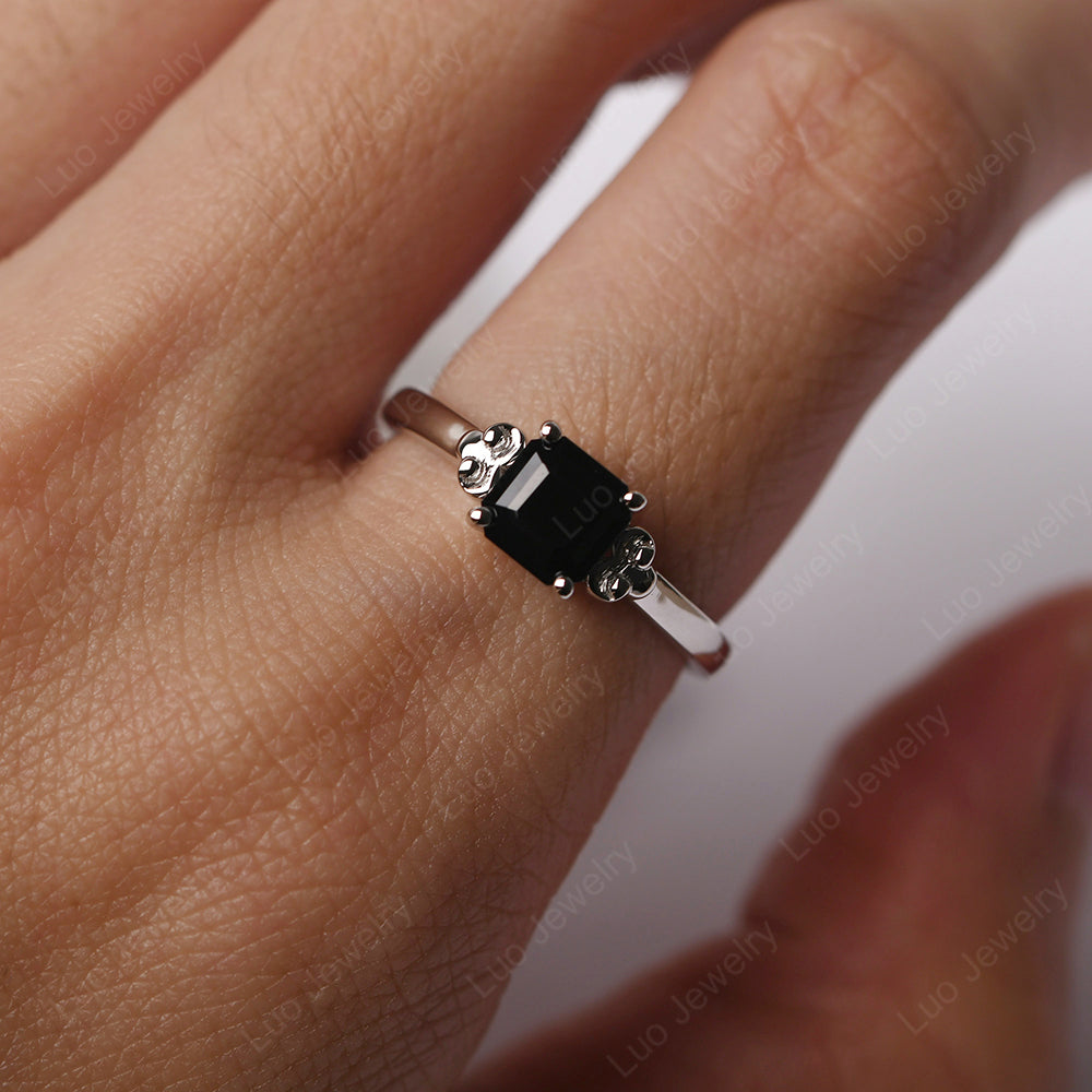 Asscher Cut Black Spinel Art Deco Solitaire Ring - LUO Jewelry