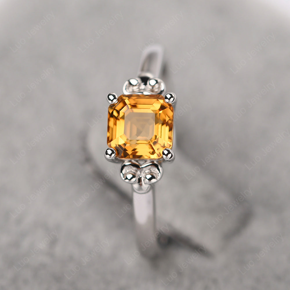 Asscher Cut Citrine Art Deco Solitaire Ring - LUO Jewelry