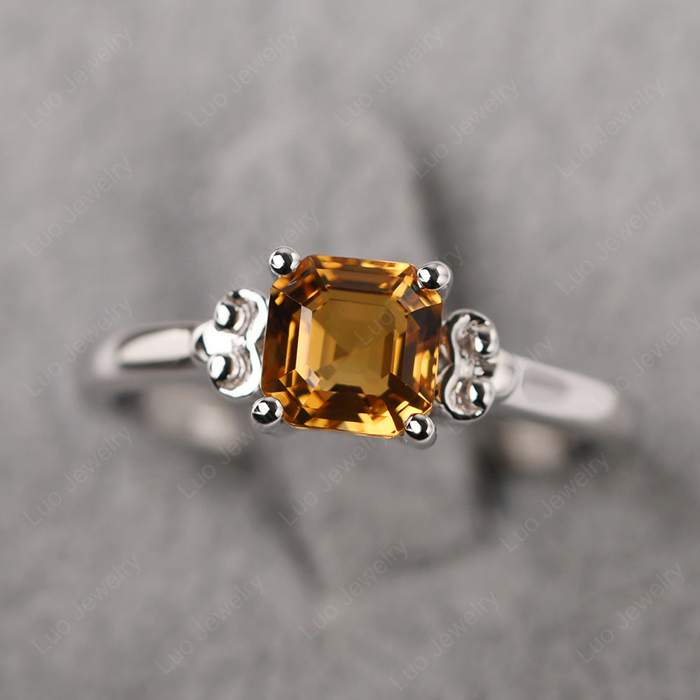 Asscher Cut Citrine Art Deco Solitaire Ring - LUO Jewelry