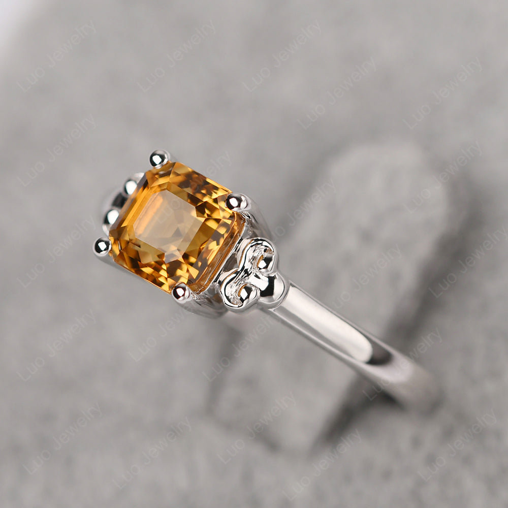 Asscher Cut Citrine Art Deco Solitaire Ring - LUO Jewelry