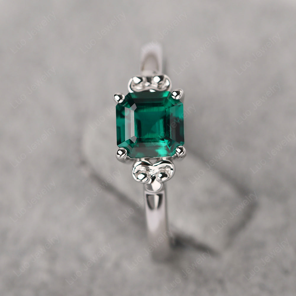 Asscher Cut Emerald Art Deco Solitaire Ring - LUO Jewelry