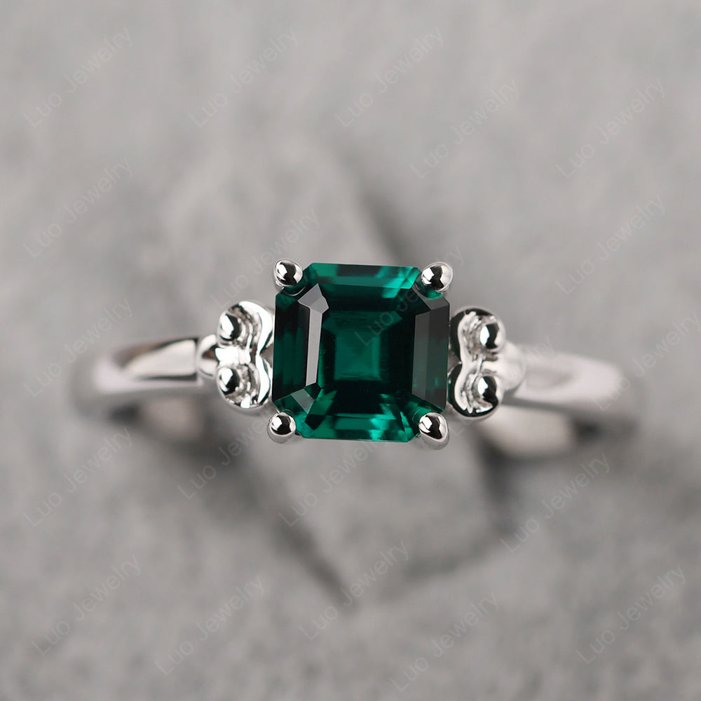 Asscher Cut Emerald Art Deco Solitaire Ring - LUO Jewelry