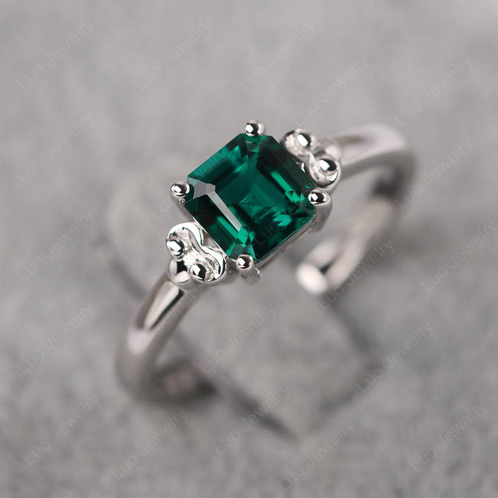 Asscher Cut Emerald Art Deco Solitaire Ring - LUO Jewelry