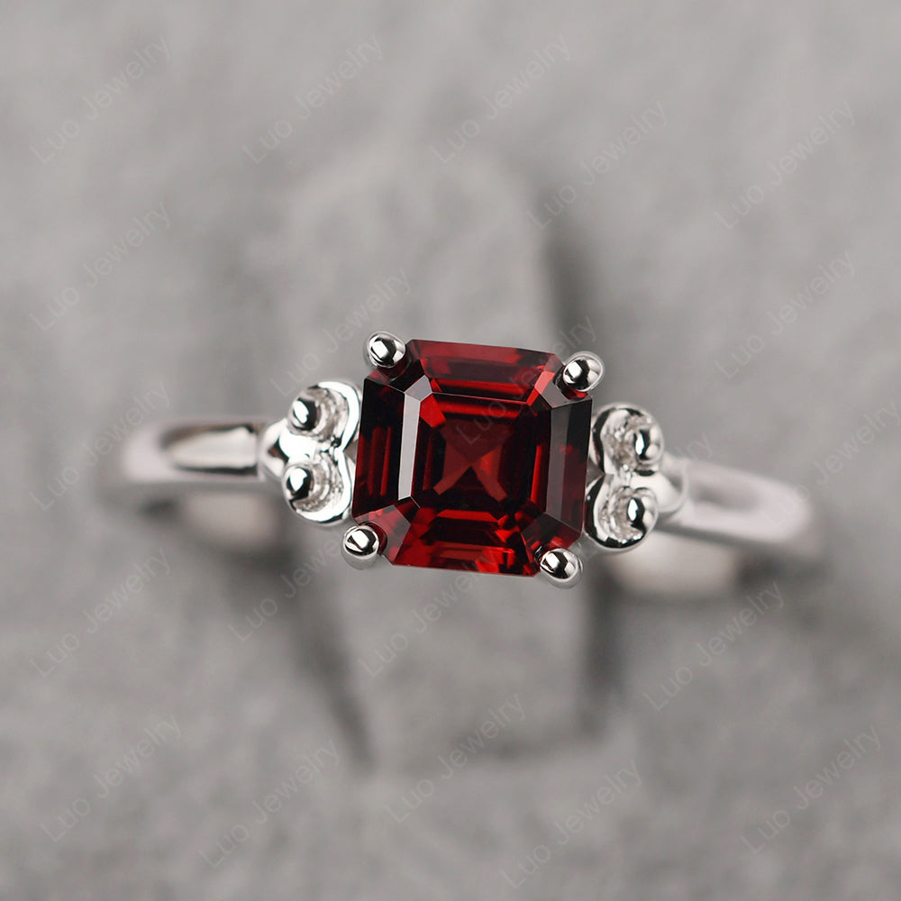 Asscher Cut Garnet Art Deco Solitaire Ring - LUO Jewelry