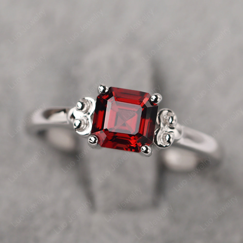 Asscher Cut Garnet Art Deco Solitaire Ring - LUO Jewelry