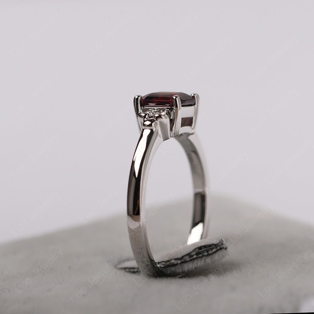 Asscher Cut Garnet Art Deco Solitaire Ring - LUO Jewelry