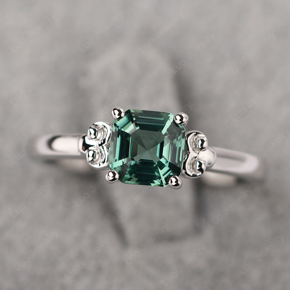 Asscher Cut Green Sapphire Art Deco Solitaire Ring - LUO Jewelry