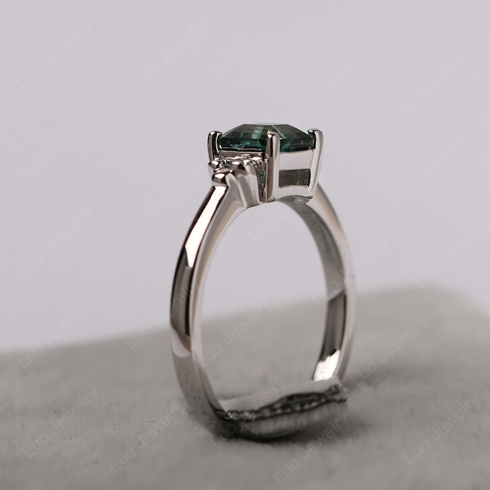 Asscher Cut Green Sapphire Art Deco Solitaire Ring - LUO Jewelry