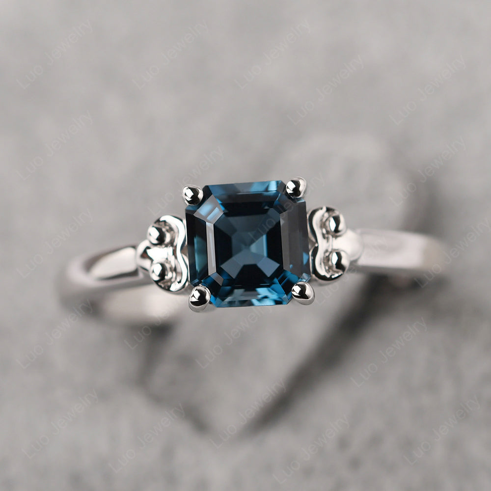 Asscher Cut London Blue Topaz Art Deco Solitaire Ring - LUO Jewelry