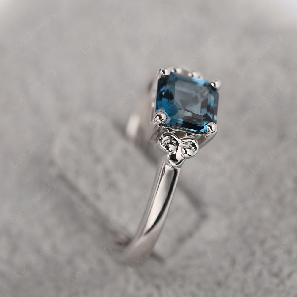 Asscher Cut London Blue Topaz Art Deco Solitaire Ring - LUO Jewelry