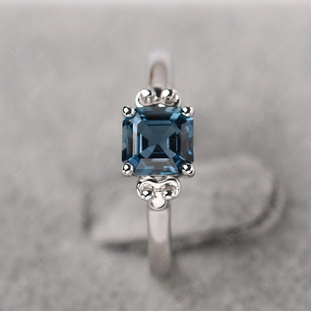 Asscher Cut London Blue Topaz Art Deco Solitaire Ring - LUO Jewelry