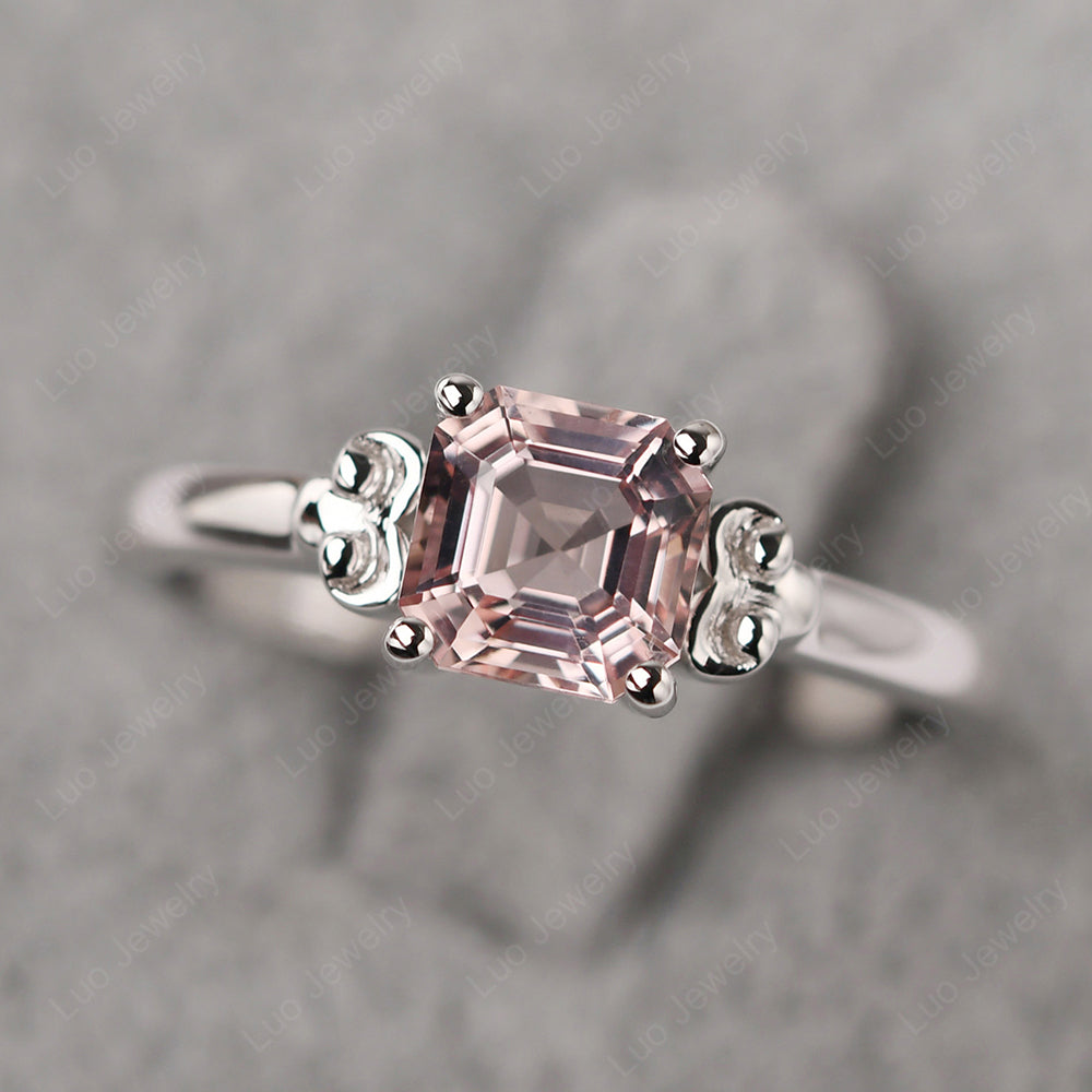 Asscher Cut Morganite Art Deco Solitaire Ring - LUO Jewelry