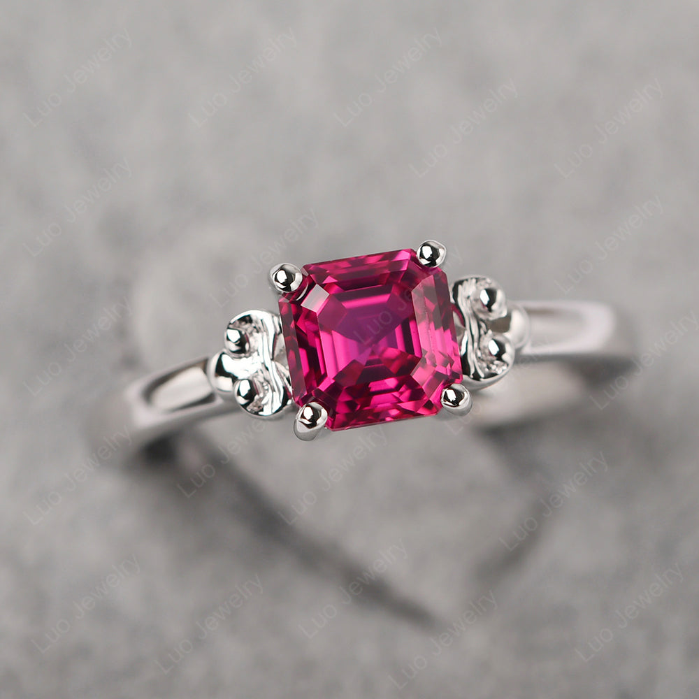 Asscher Cut Ruby Art Deco Solitaire Ring - LUO Jewelry