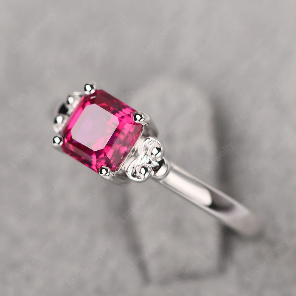 Asscher Cut Ruby Art Deco Solitaire Ring - LUO Jewelry