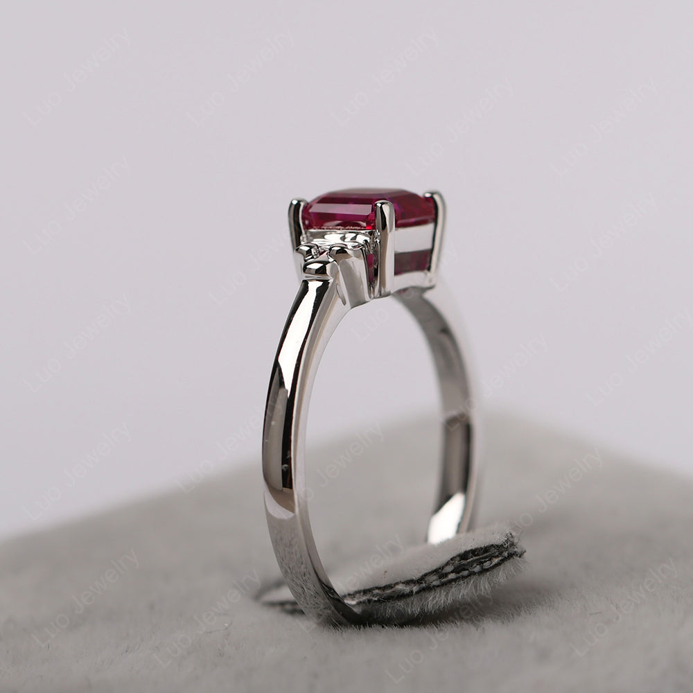 Asscher Cut Ruby Art Deco Solitaire Ring - LUO Jewelry