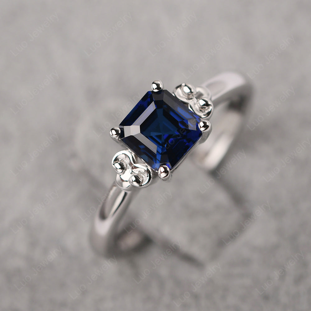 Asscher Cut Lab Sapphire Art Deco Solitaire Ring - LUO Jewelry