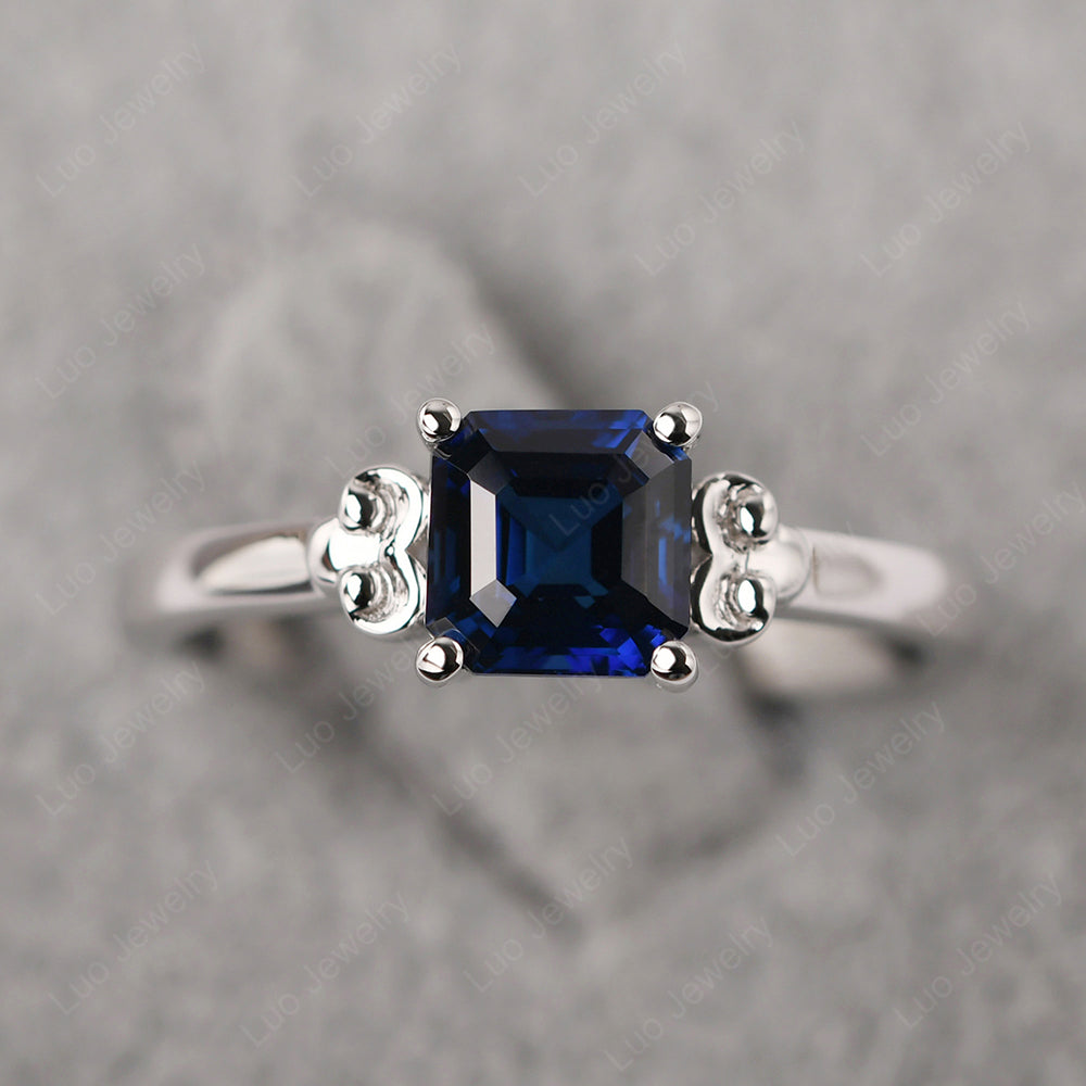 Asscher Cut Lab Sapphire Art Deco Solitaire Ring - LUO Jewelry