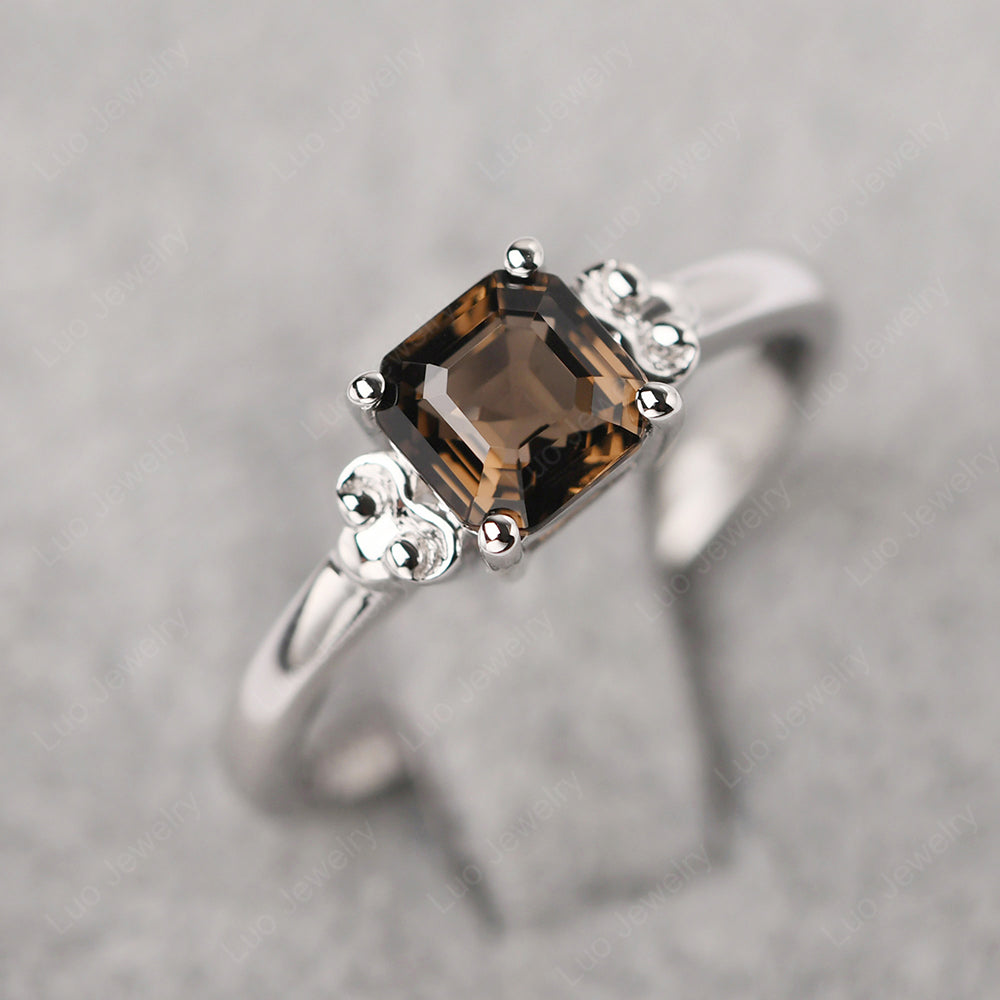 Asscher Cut Smoky Quartz  Art Deco Solitaire Ring - LUO Jewelry