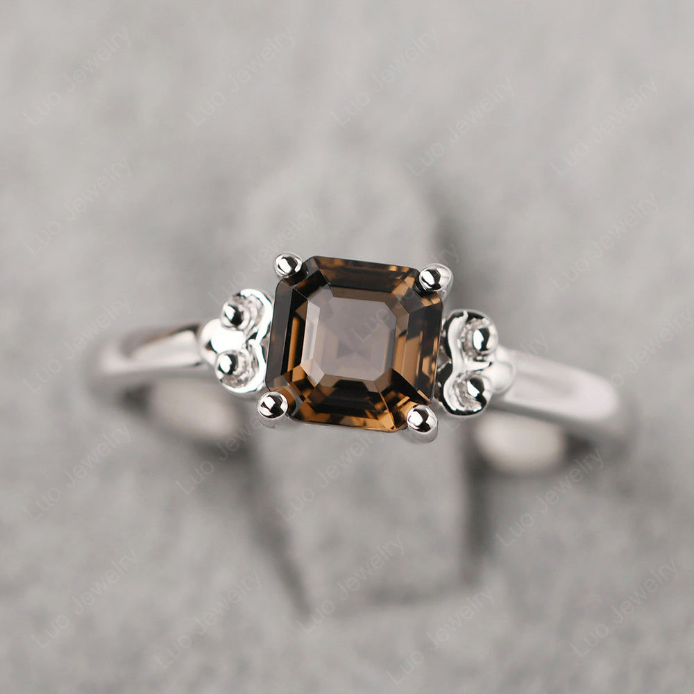 Asscher Cut Smoky Quartz  Art Deco Solitaire Ring - LUO Jewelry