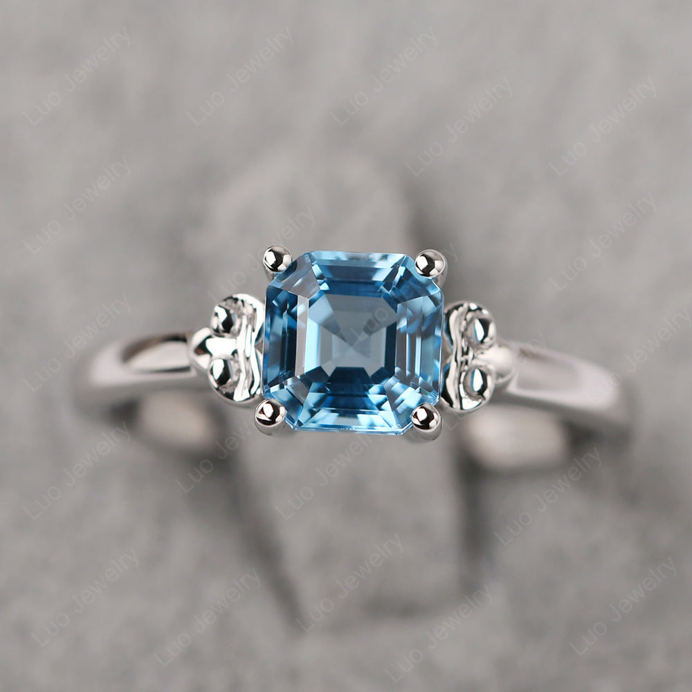 Asscher Cut Swiss Blue Topaz Art Deco Solitaire Ring - LUO Jewelry