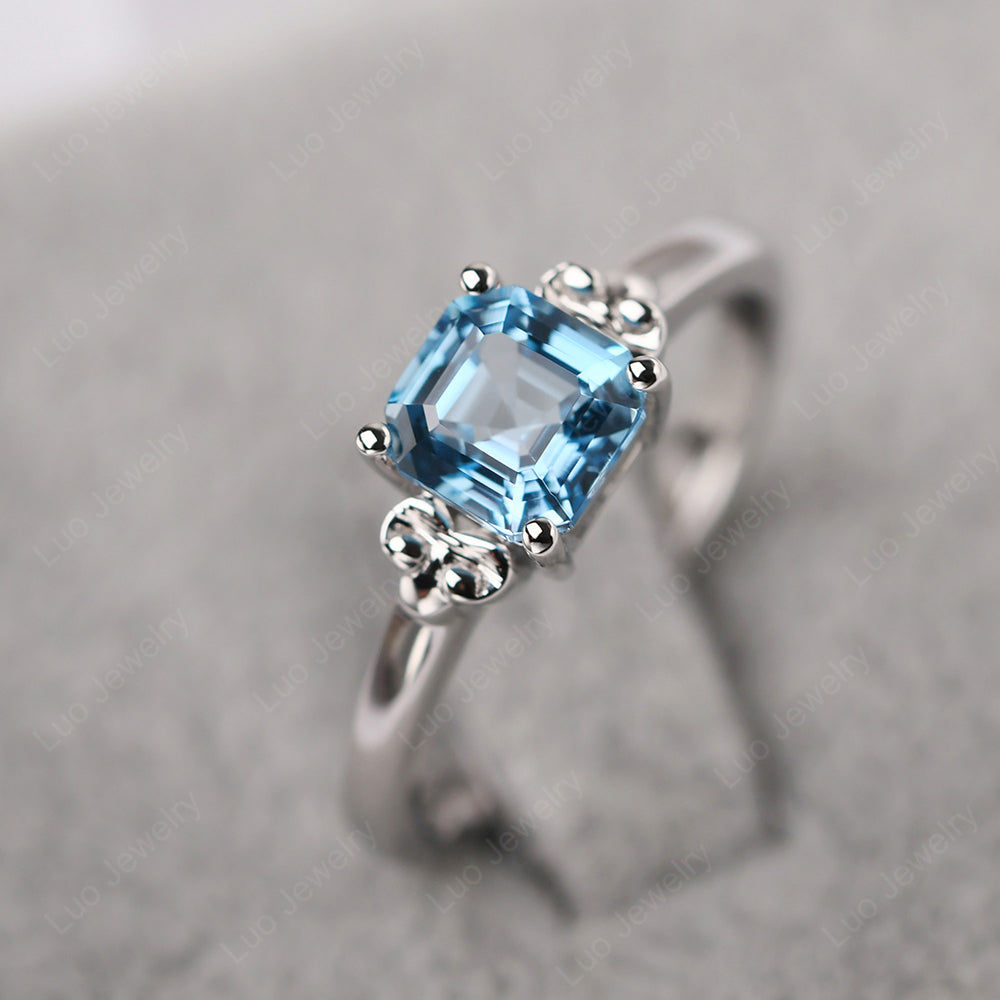 Asscher Cut Swiss Blue Topaz Art Deco Solitaire Ring - LUO Jewelry