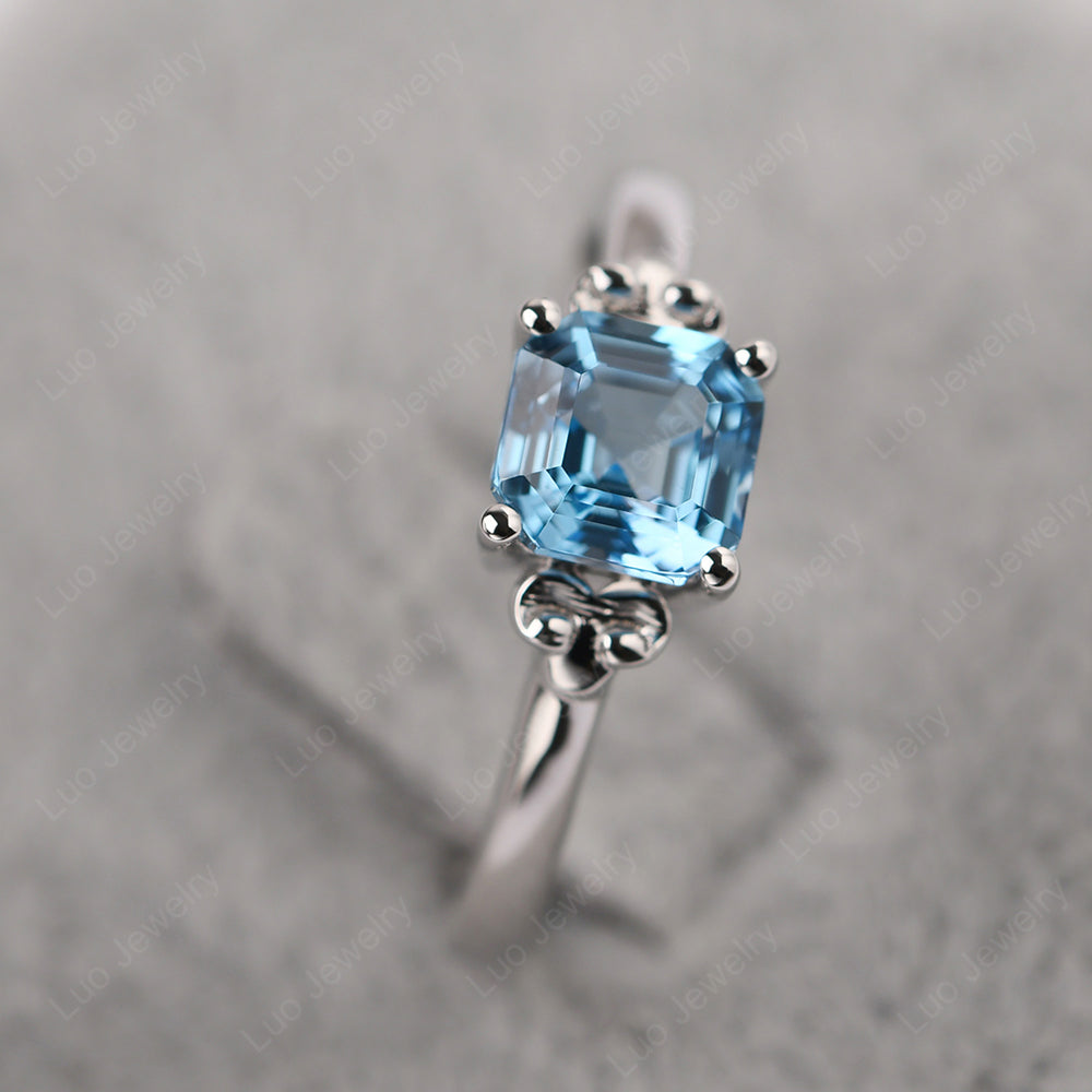 Asscher Cut Swiss Blue Topaz Art Deco Solitaire Ring - LUO Jewelry