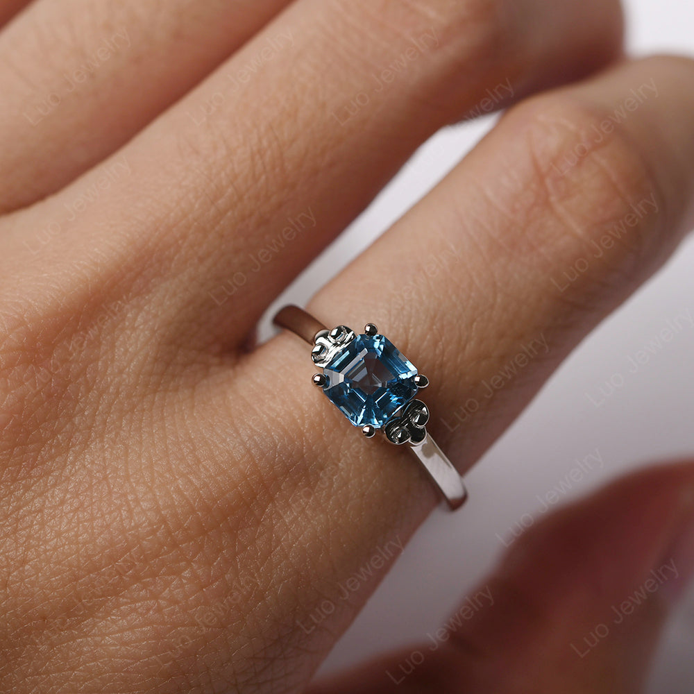 Asscher Cut Swiss Blue Topaz Art Deco Solitaire Ring - LUO Jewelry