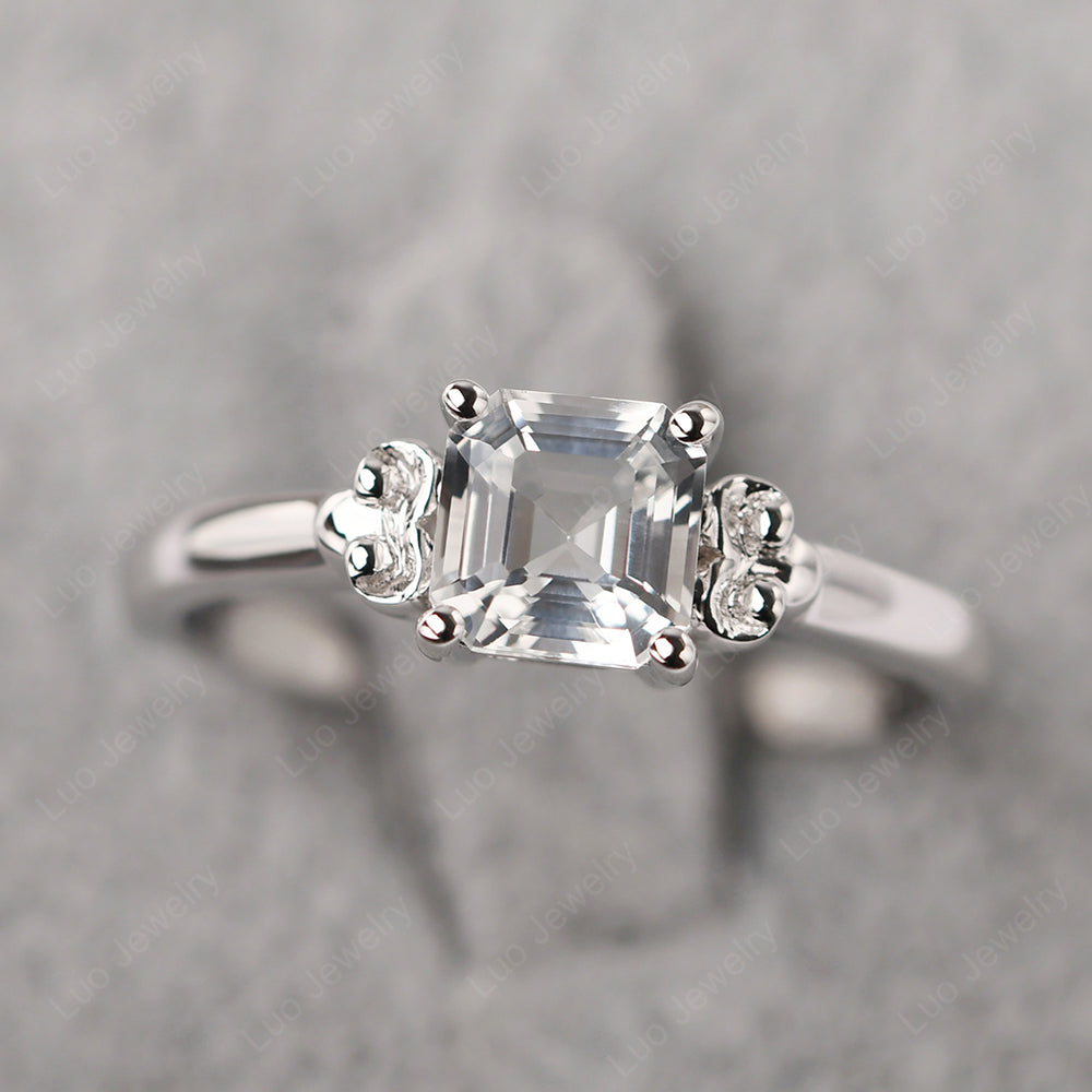 Asscher Cut White Topaz Art Deco Solitaire Ring - LUO Jewelry