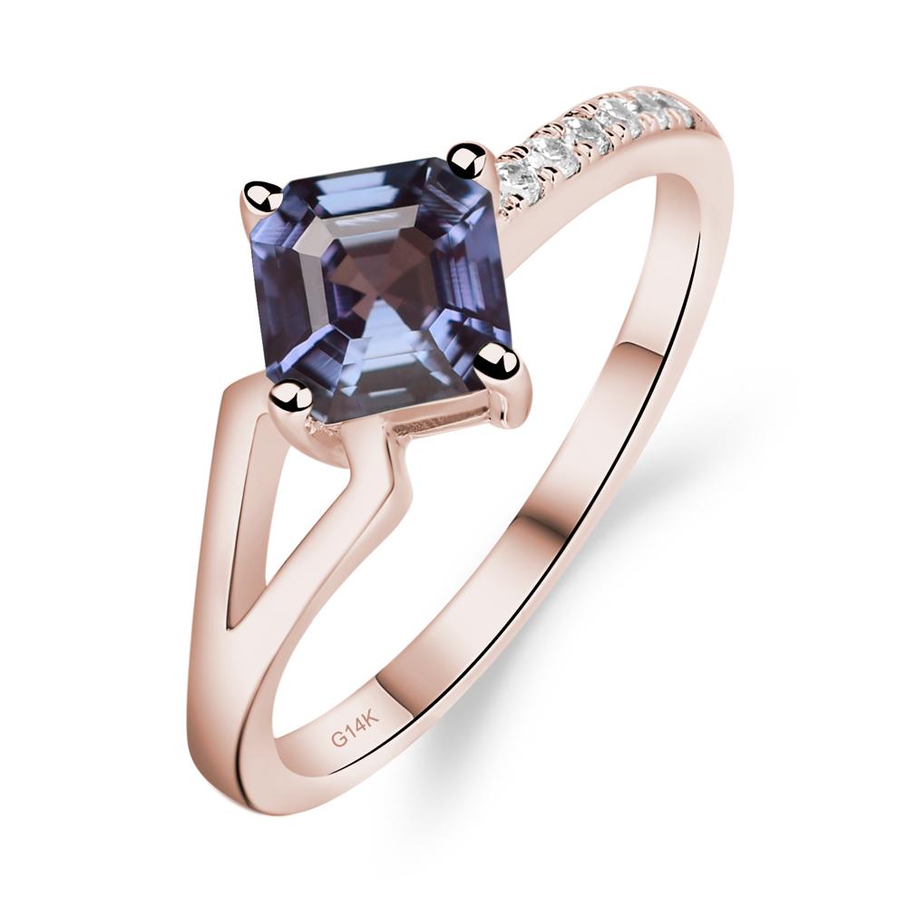Alexandrite Ring Asscher Engagement Ring - LUO Jewelry #metal_14k rose gold