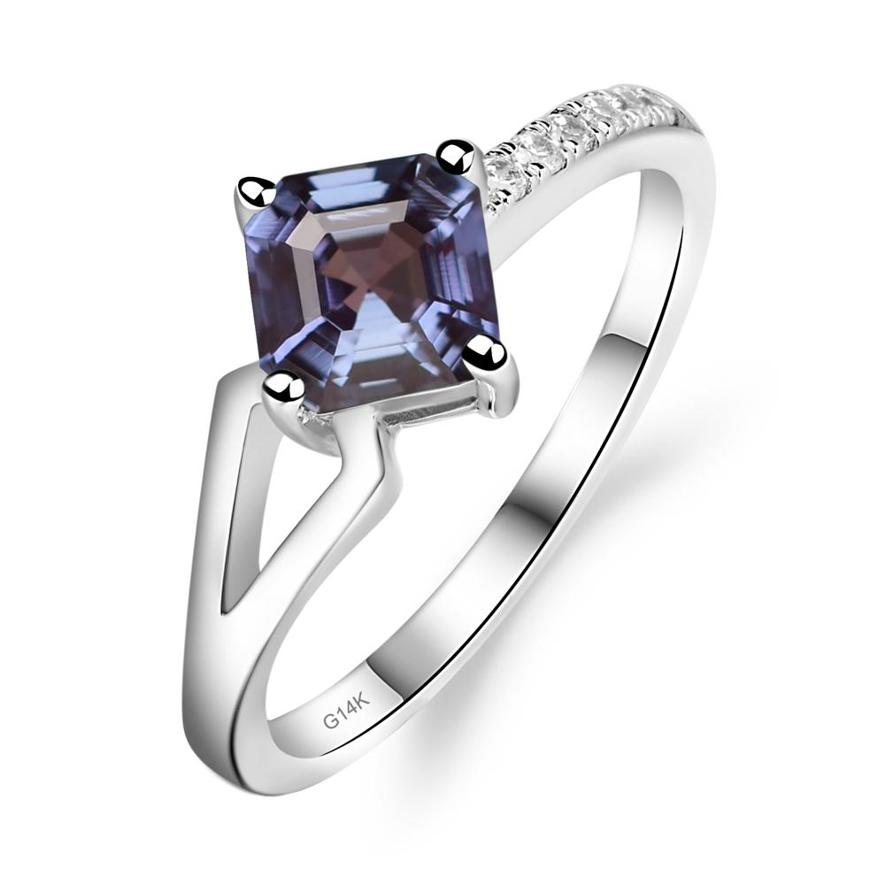 Alexandrite Ring Asscher Engagement Ring - LUO Jewelry #metal_14k white gold