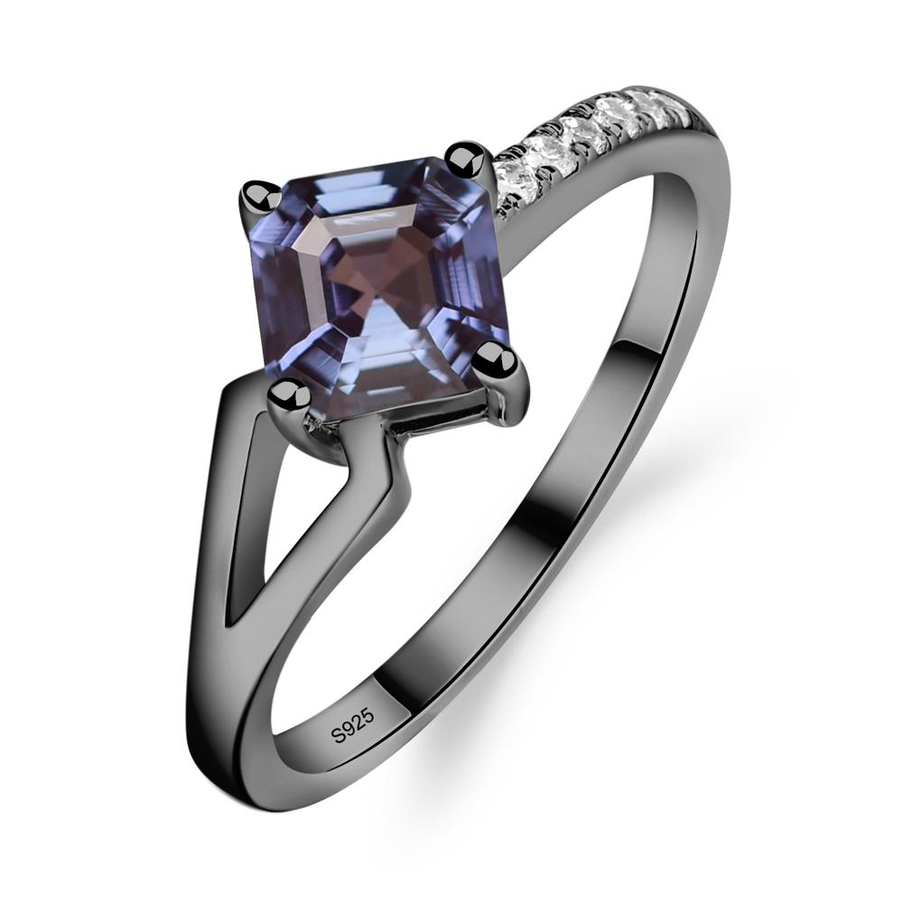 Alexandrite Ring Asscher Engagement Ring - LUO Jewelry #metal_black finish sterling silver