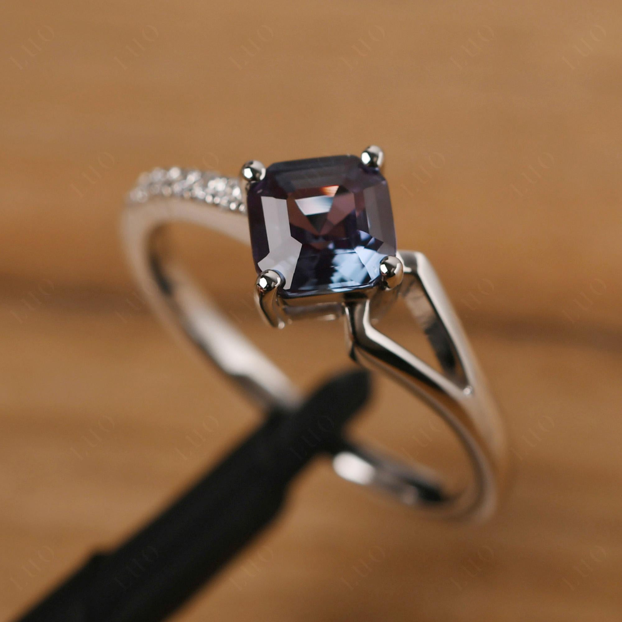Alexandrite Ring Asscher Engagement Ring - LUO Jewelry