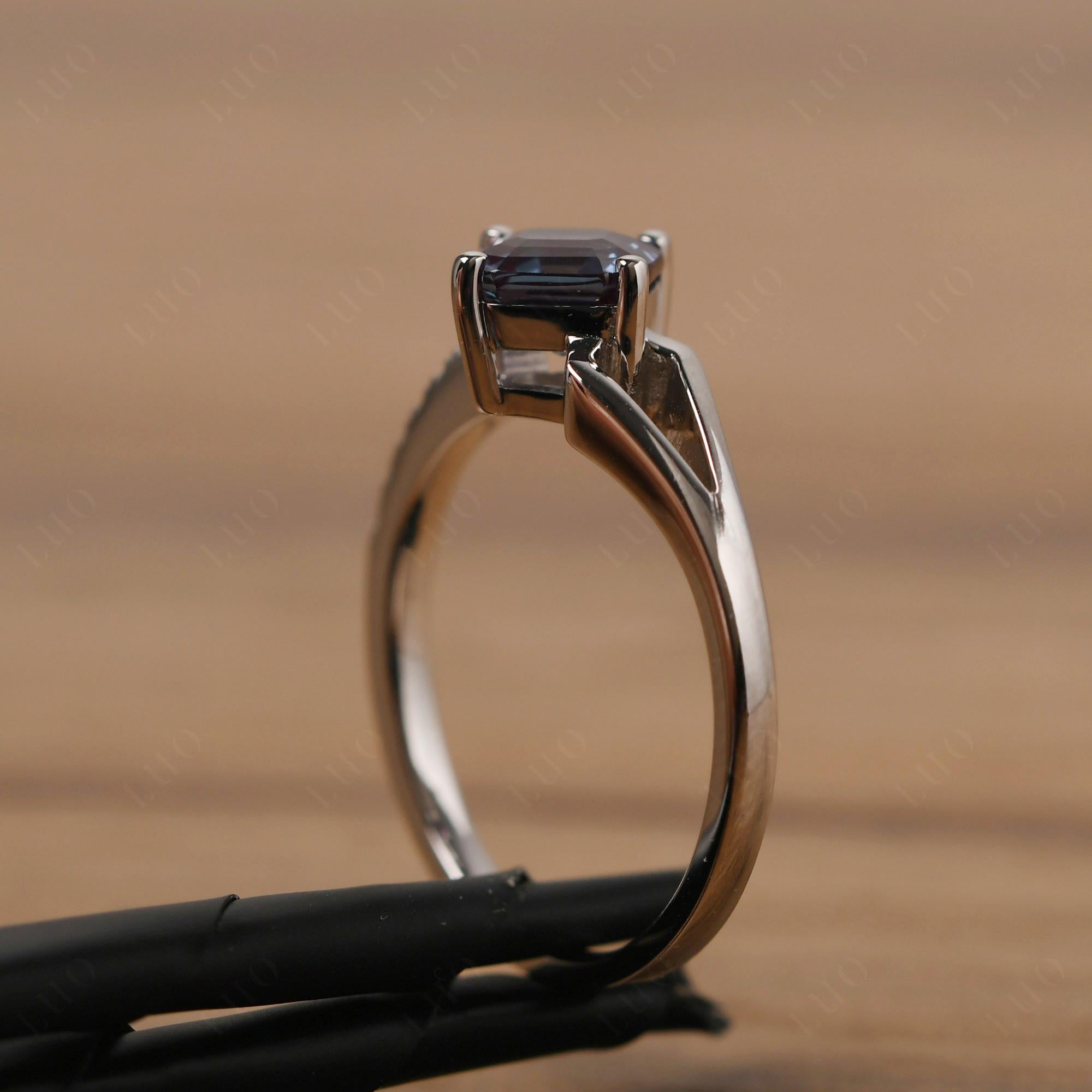 Alexandrite Ring Asscher Engagement Ring - LUO Jewelry