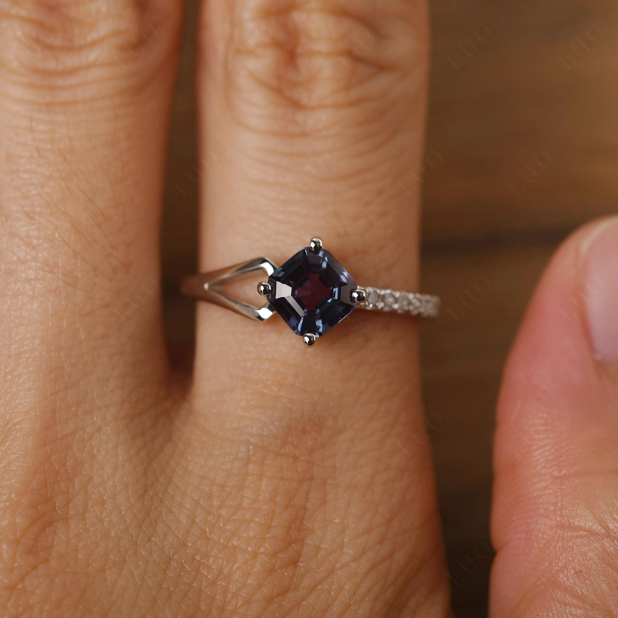 Alexandrite Ring Asscher Engagement Ring - LUO Jewelry