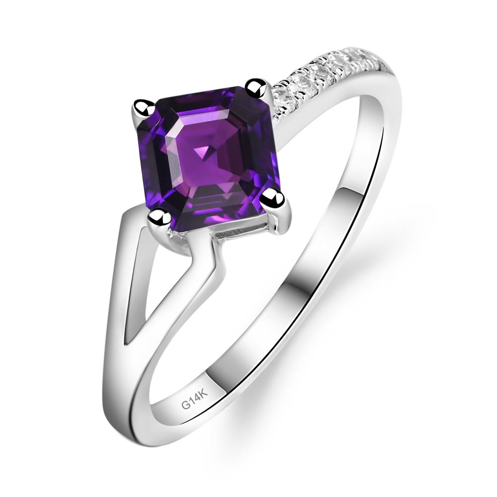 Amethyst Ring Asscher Engagement Ring - LUO Jewelry #metal_14k white gold