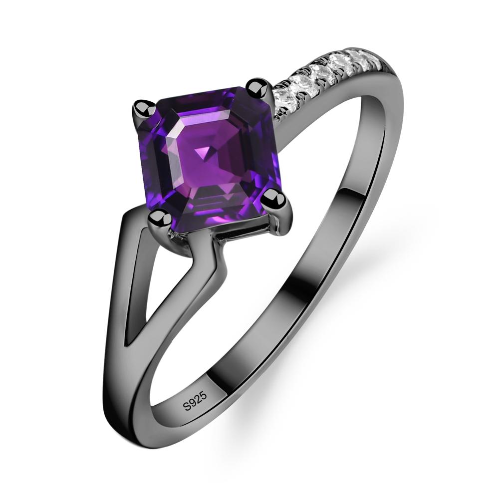 Amethyst Ring Asscher Engagement Ring - LUO Jewelry #metal_black finish sterling silver