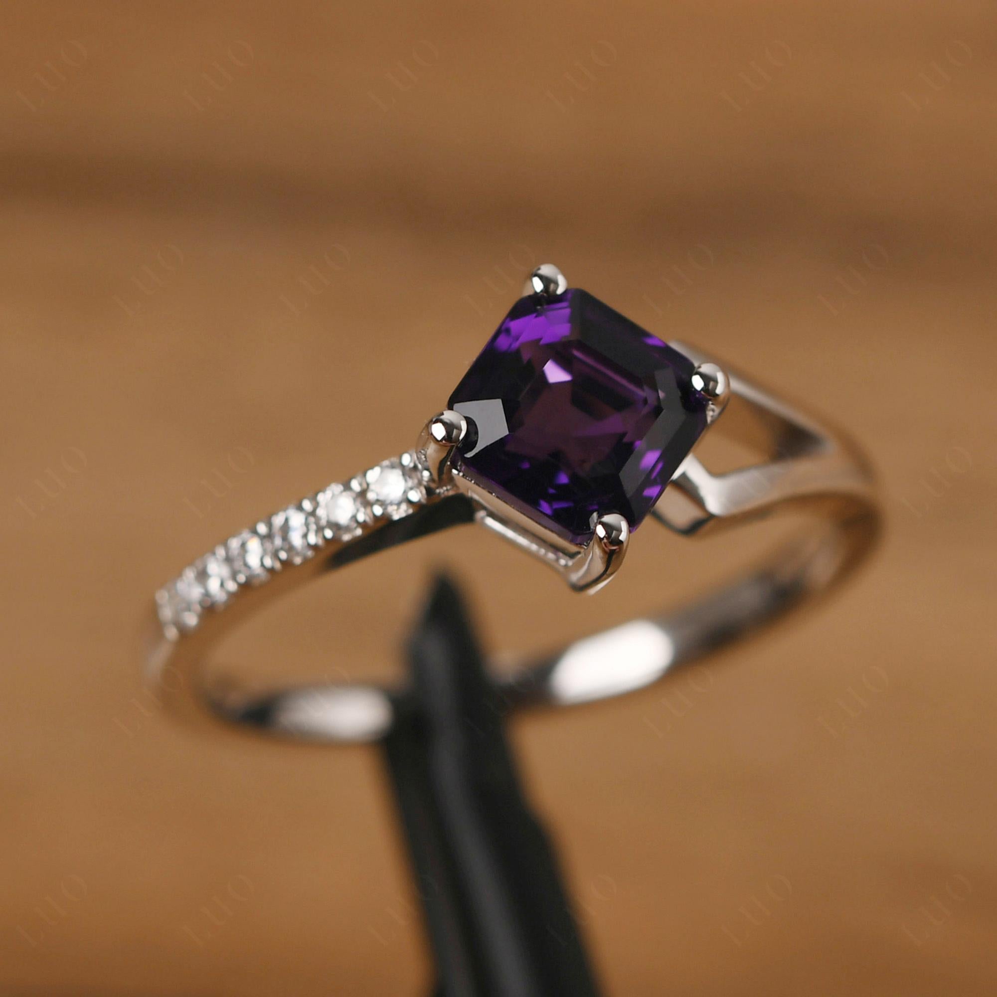 Amethyst Ring Asscher Engagement Ring - LUO Jewelry