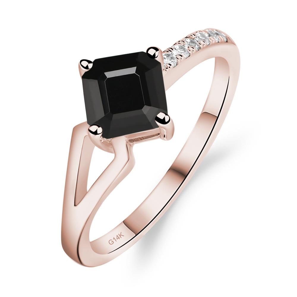 Black Stone Ring Asscher Engagement Ring - LUO Jewelry #metal_14k rose gold