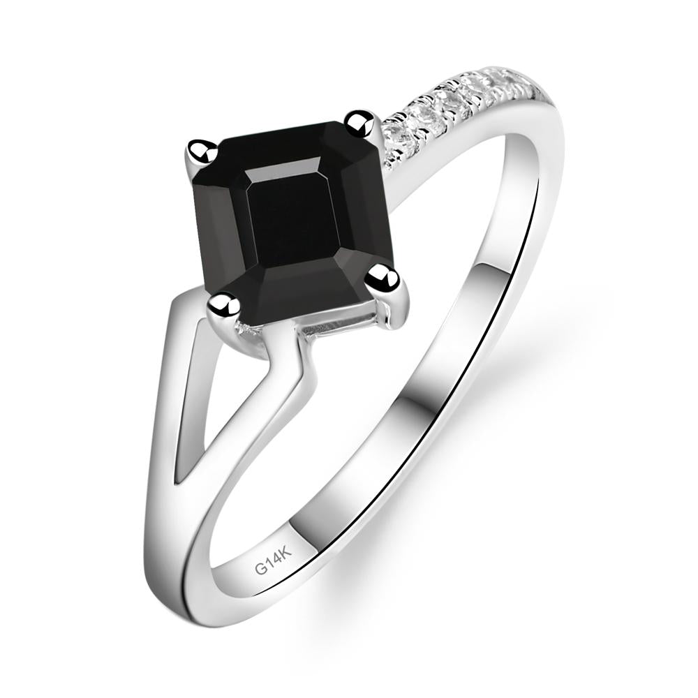Black Stone Ring Asscher Engagement Ring - LUO Jewelry #metal_14k white gold
