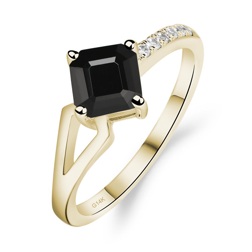 Black Stone Ring Asscher Engagement Ring - LUO Jewelry #metal_14k yellow gold