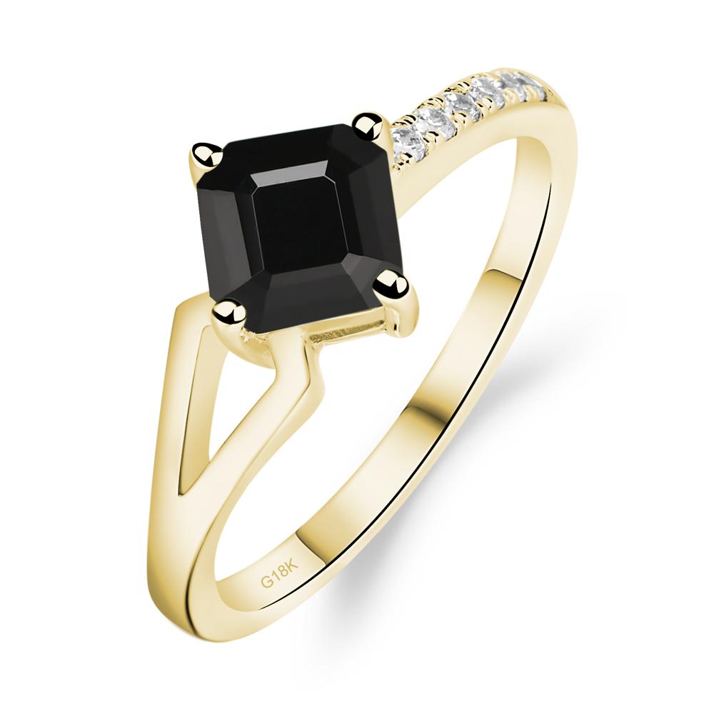Black Stone Ring Asscher Engagement Ring - LUO Jewelry #metal_18k yellow gold