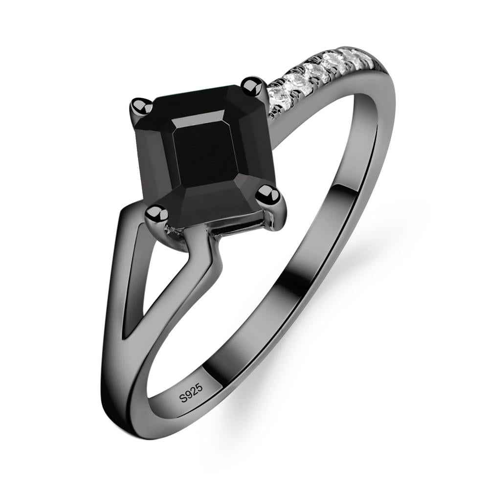 Black Stone Ring Asscher Engagement Ring - LUO Jewelry #metal_black finish sterling silver