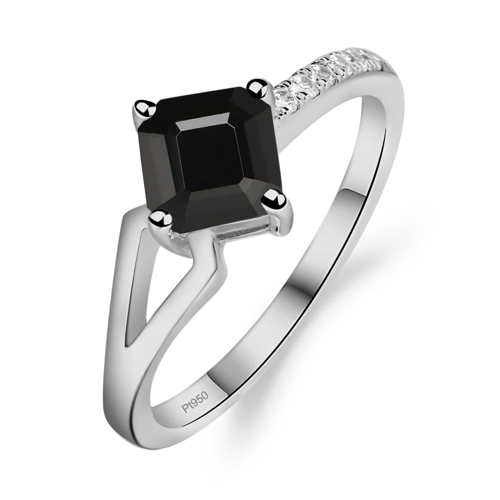 Black Stone Ring Asscher Engagement Ring - LUO Jewelry #metal_platinum