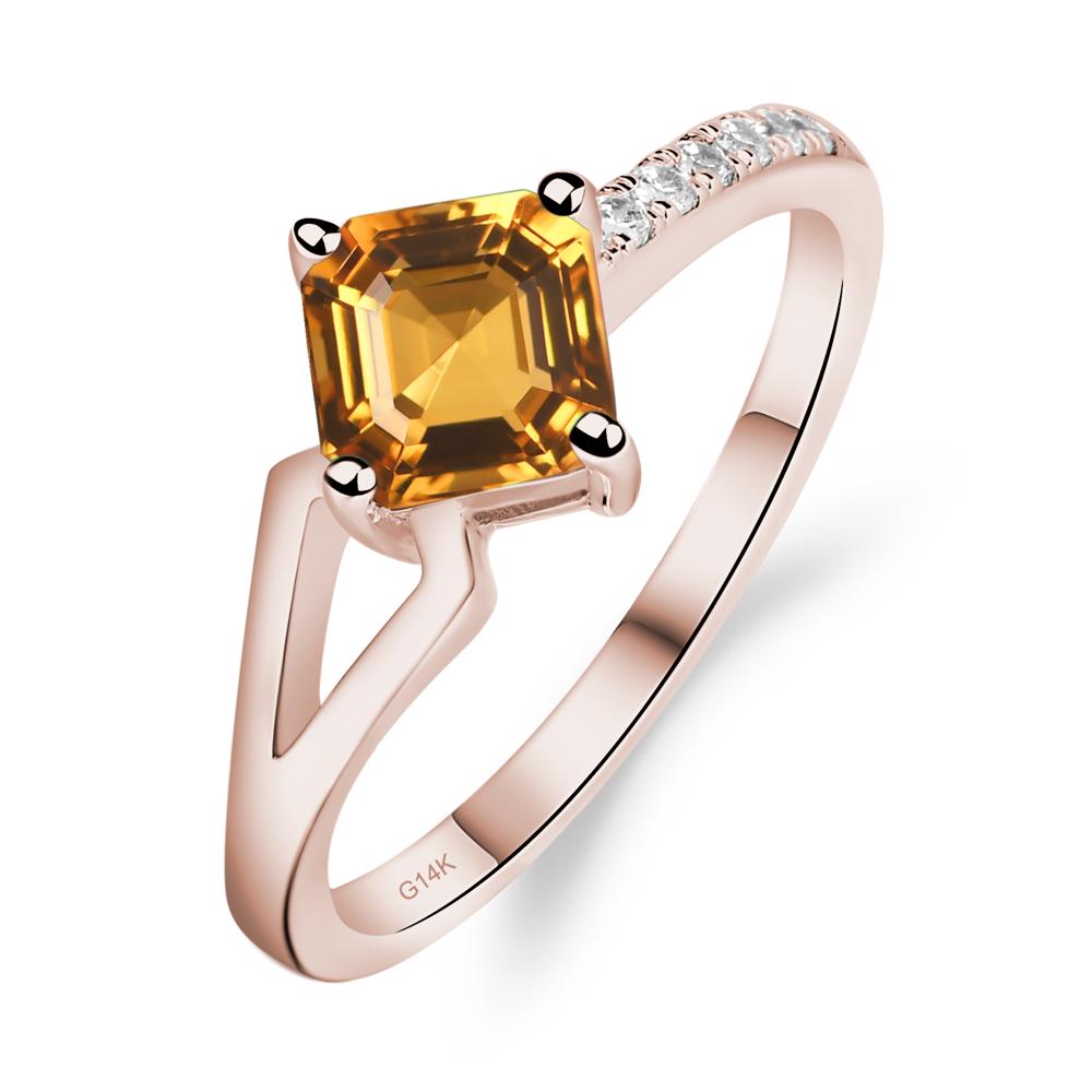 Citrine Ring Asscher Engagement Ring - LUO Jewelry #metal_14k rose gold