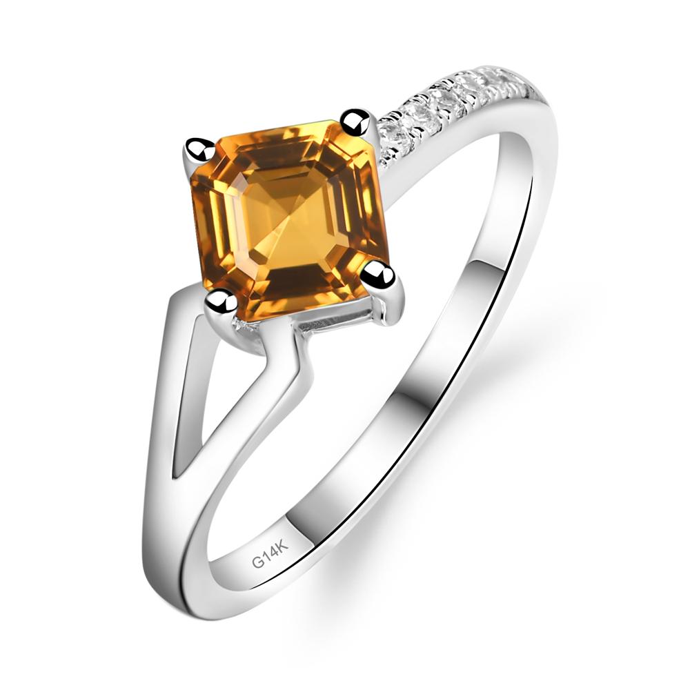 Citrine Ring Asscher Engagement Ring - LUO Jewelry #metal_14k white gold
