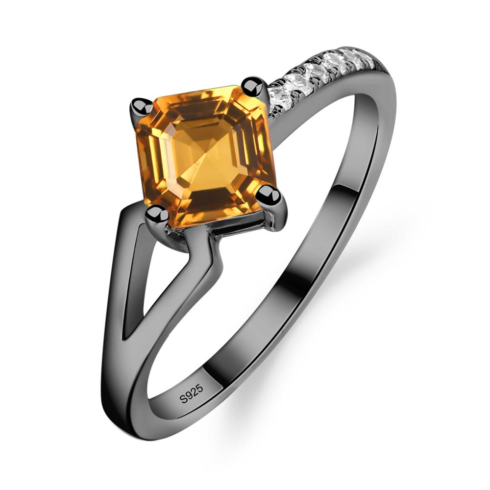 Citrine Ring Asscher Engagement Ring - LUO Jewelry #metal_black finish sterling silver