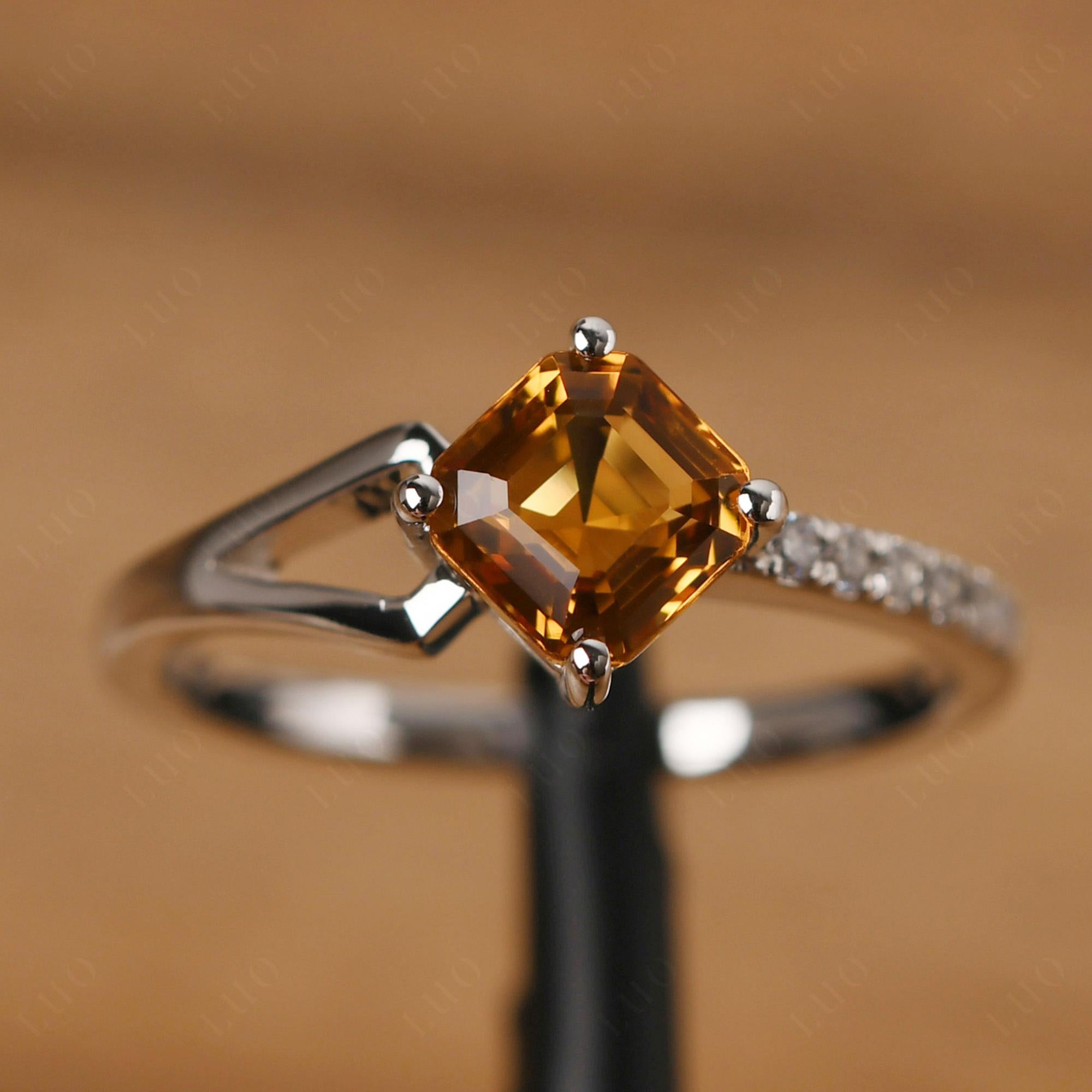 Citrine Ring Asscher Engagement Ring - LUO Jewelry