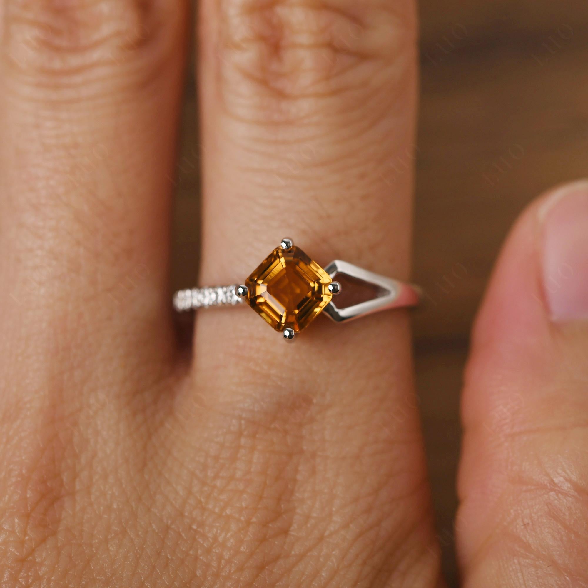 Citrine Ring Asscher Engagement Ring - LUO Jewelry